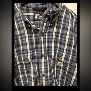 Carhartt Men’s Short Sleeve Plaid Button Up Shirt XL Loose Fit Blue Workwear